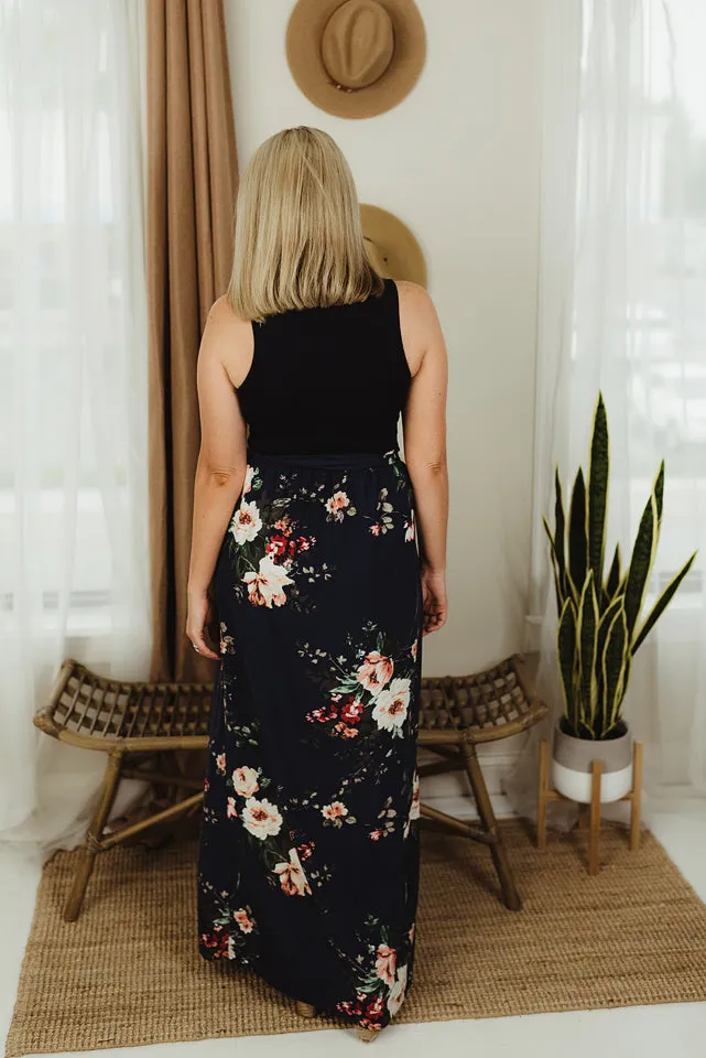Sleeveless Floral Sash Maxi