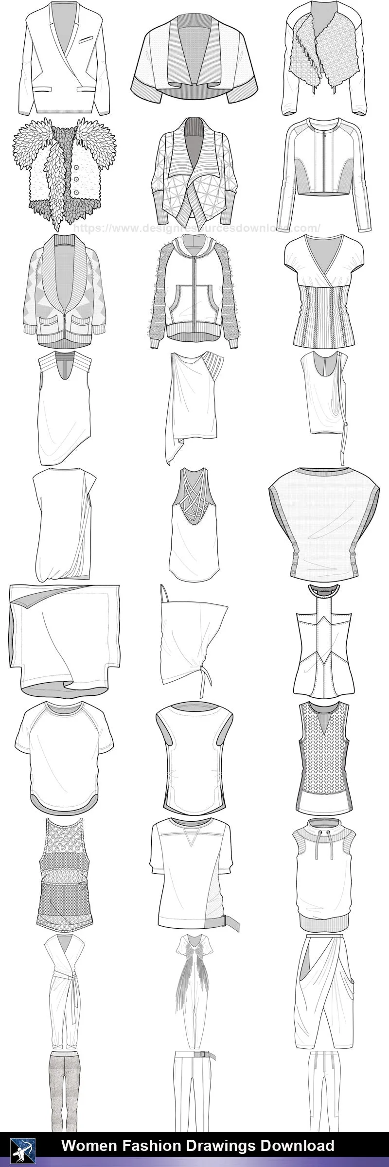★Women Fashion Drawings Download  V.1-Women Dresses,Tops,Skirts,Shoes Design Drawings