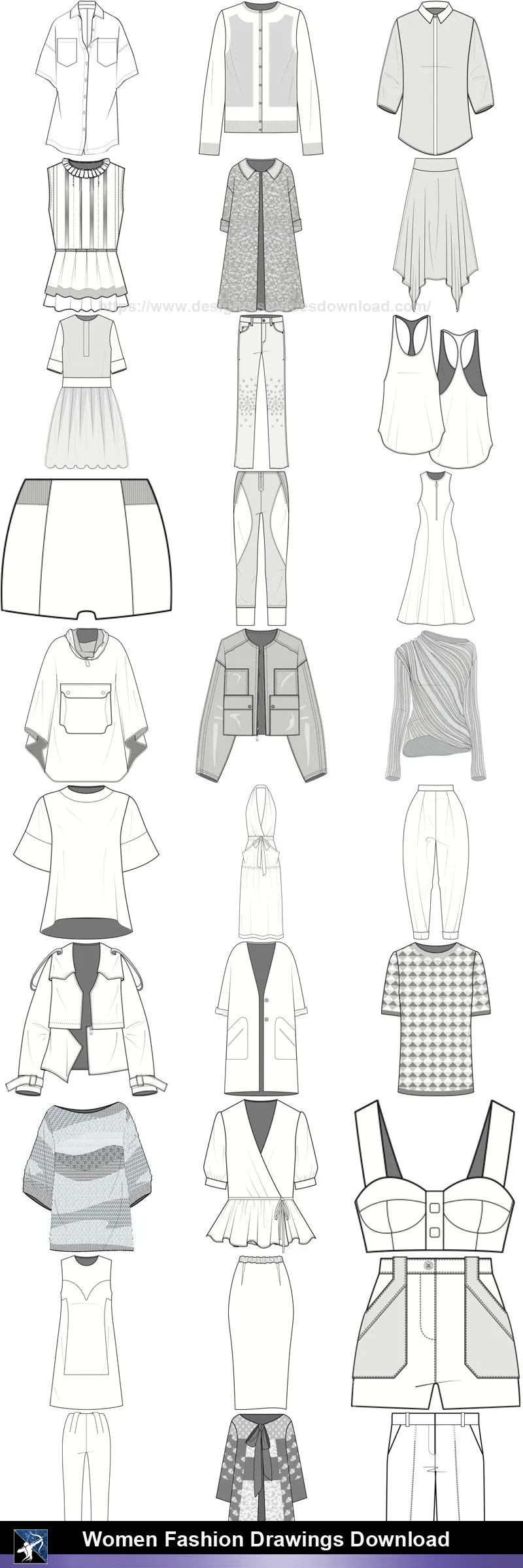 ★Women Fashion Drawings Download  V.1-Women Dresses,Tops,Skirts,Shoes Design Drawings