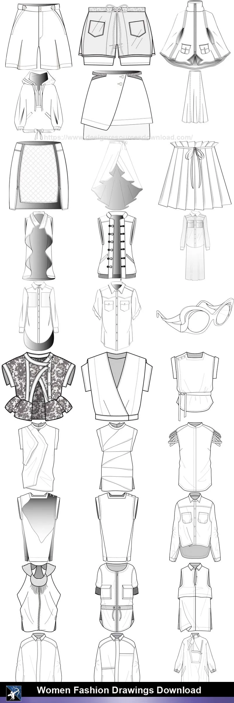 ★Women Fashion Drawings Download  V.1-Women Dresses,Tops,Skirts,Shoes Design Drawings