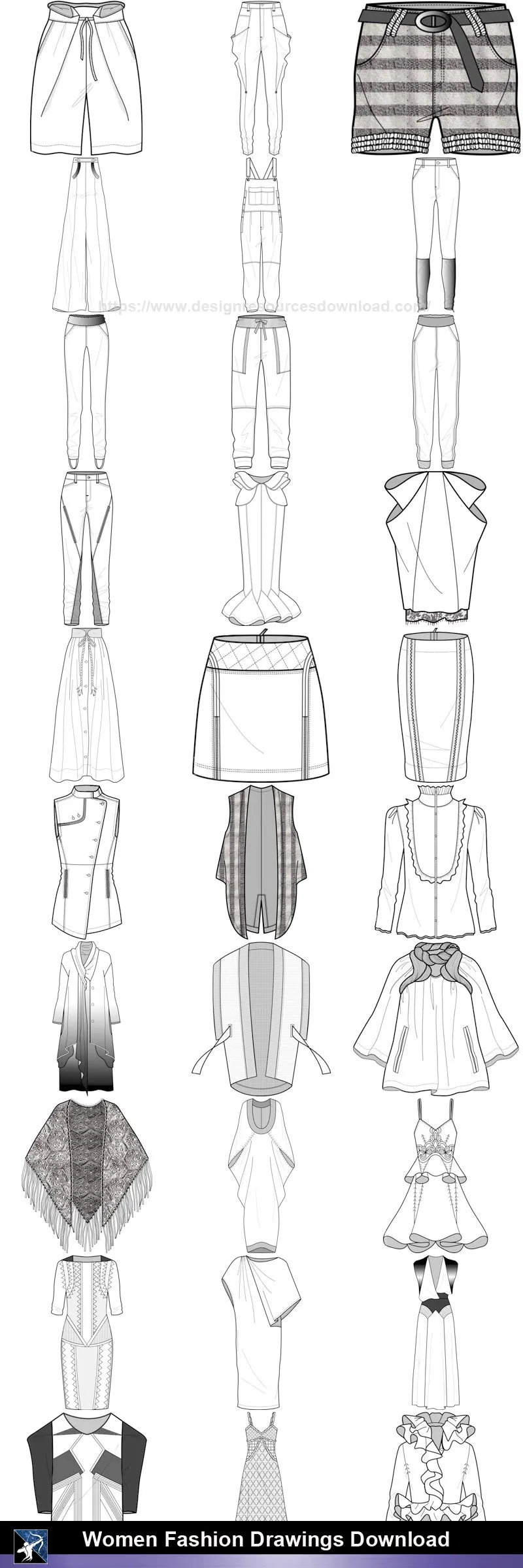 ★Women Fashion Drawings Download  V.1-Women Dresses,Tops,Skirts,Shoes Design Drawings