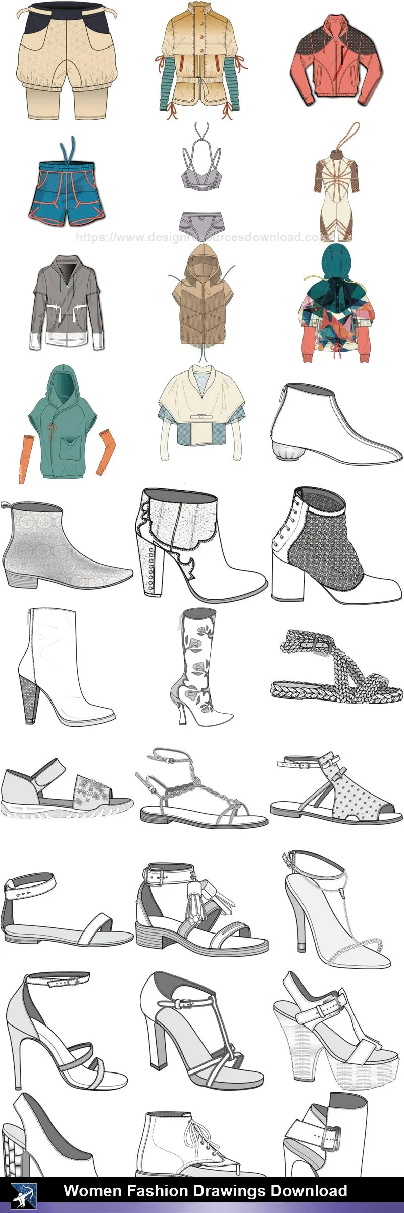 ★Women Fashion Drawings Download  V.1-Women Dresses,Tops,Skirts,Shoes Design Drawings