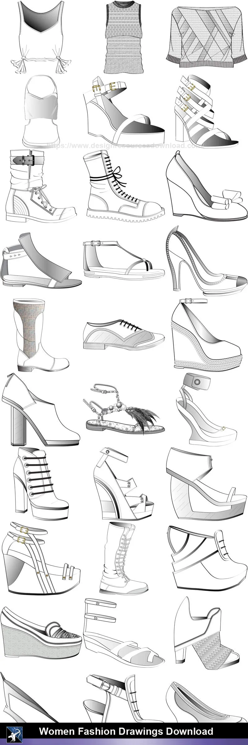 ★Women Fashion Drawings Download  V.1-Women Dresses,Tops,Skirts,Shoes Design Drawings