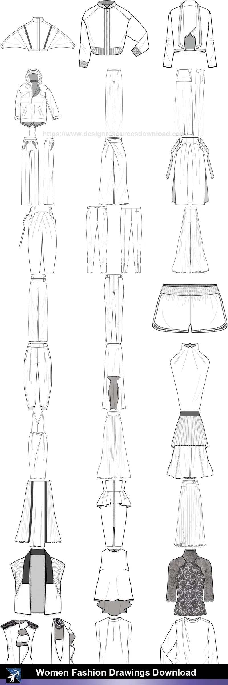 ★Women Fashion Drawings Download  V.1-Women Dresses,Tops,Skirts,Shoes Design Drawings