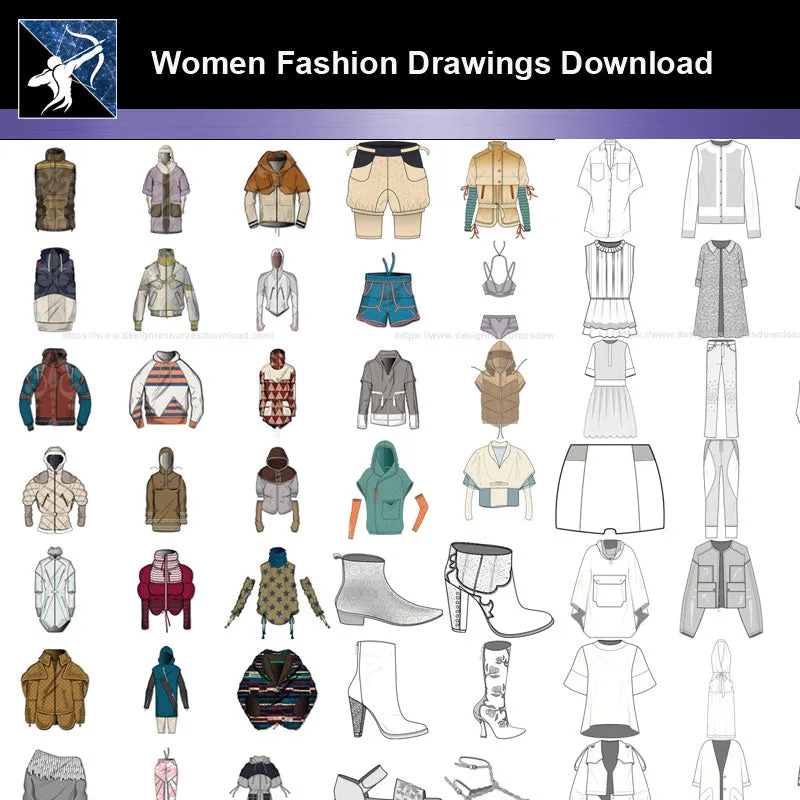 ★Women Fashion Drawings Download  V.1-Women Dresses,Tops,Skirts,Shoes Design Drawings