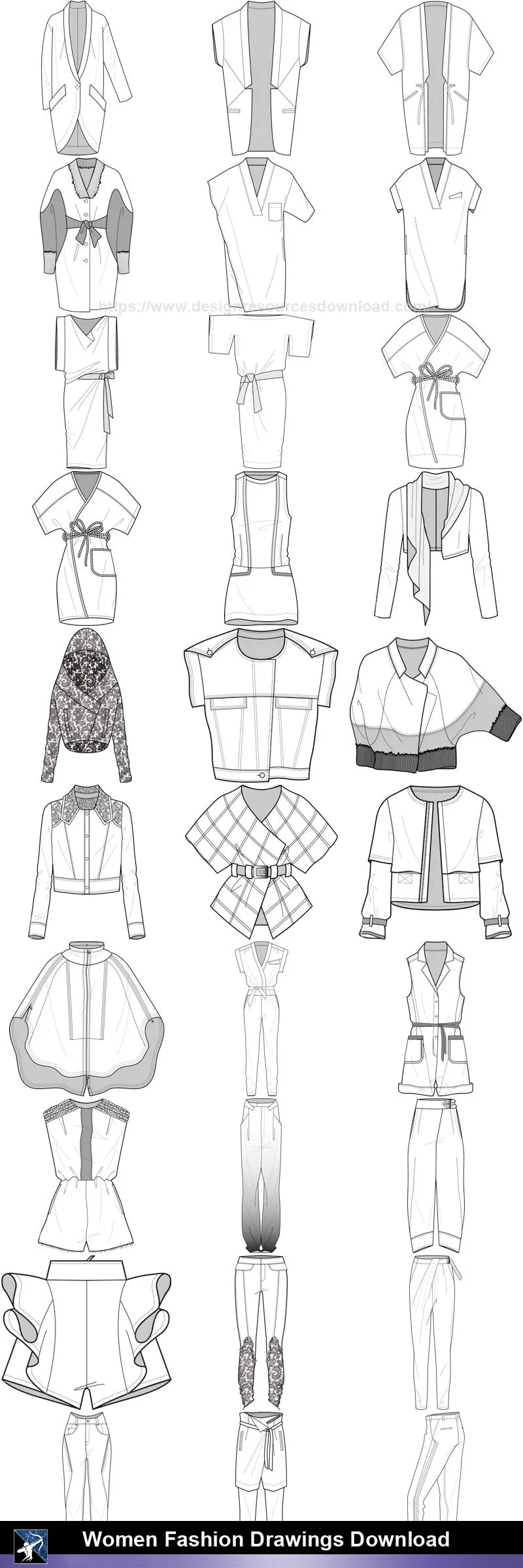 ★Women Fashion Drawings Download  V.1-Women Dresses,Tops,Skirts,Shoes Design Drawings