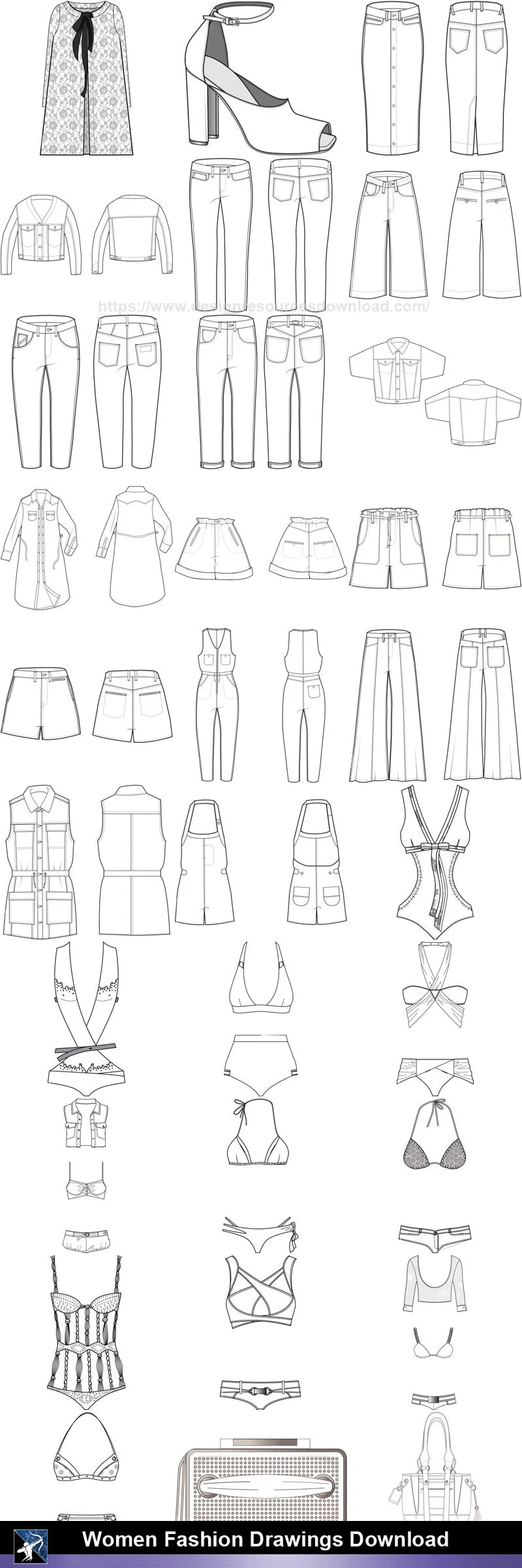 ★Women Fashion Drawings Download  V.1-Women Dresses,Tops,Skirts,Shoes Design Drawings