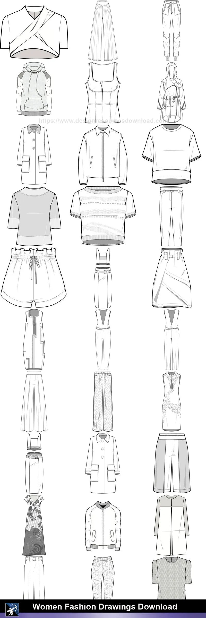 ★Women Fashion Drawings Download  V.1-Women Dresses,Tops,Skirts,Shoes Design Drawings