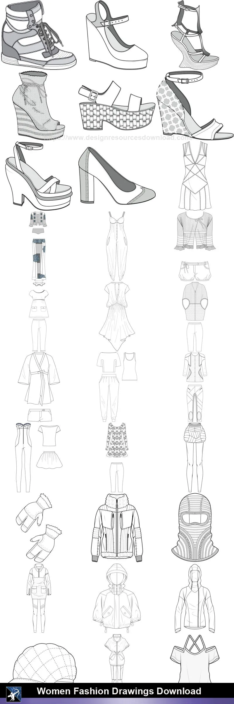 ★Women Fashion Drawings Download  V.1-Women Dresses,Tops,Skirts,Shoes Design Drawings