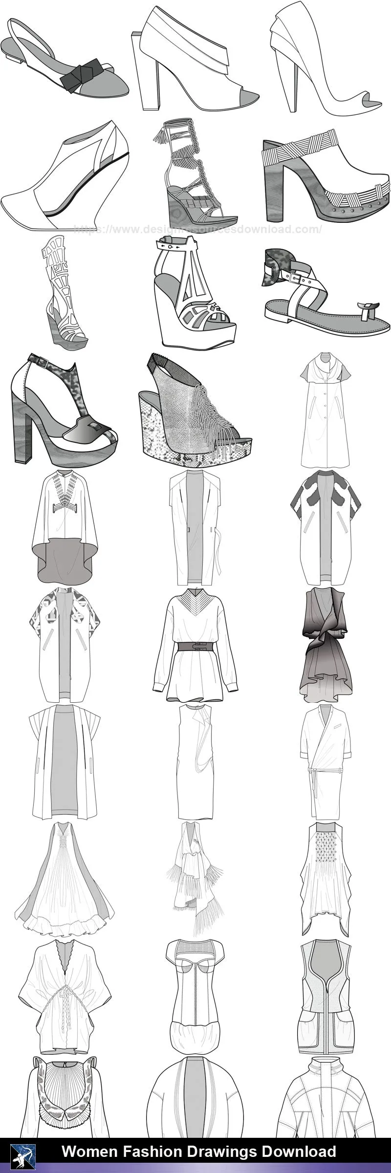 ★Women Fashion Drawings Download  V.1-Women Dresses,Tops,Skirts,Shoes Design Drawings