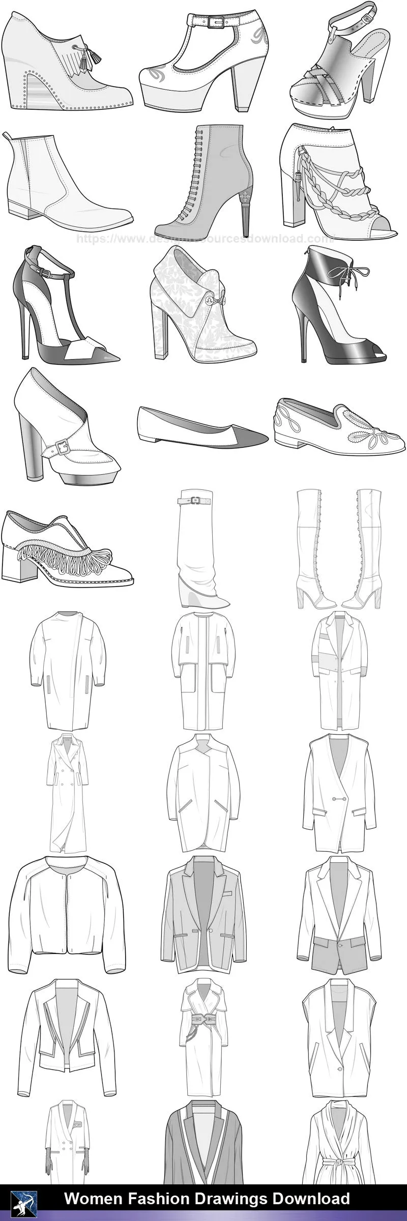 ★Women Fashion Drawings Download  V.3-Women Dresses,Tops,Skirts,Shoes Design Drawings