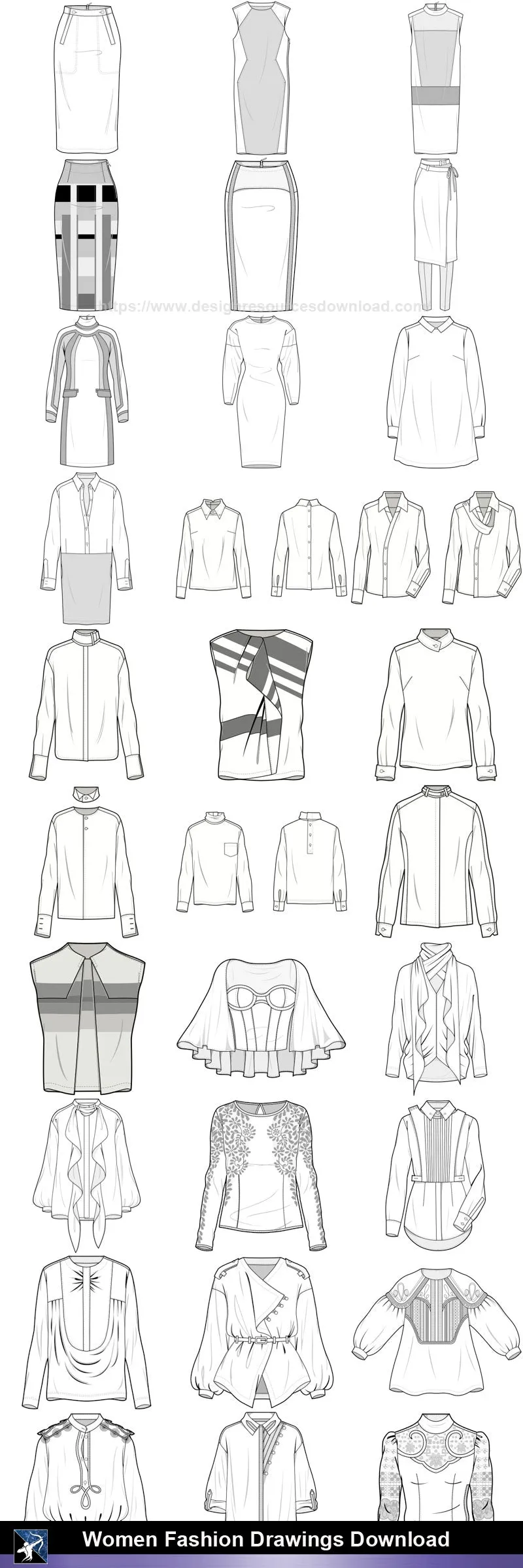 ★Women Fashion Drawings Download  V.3-Women Dresses,Tops,Skirts,Shoes Design Drawings