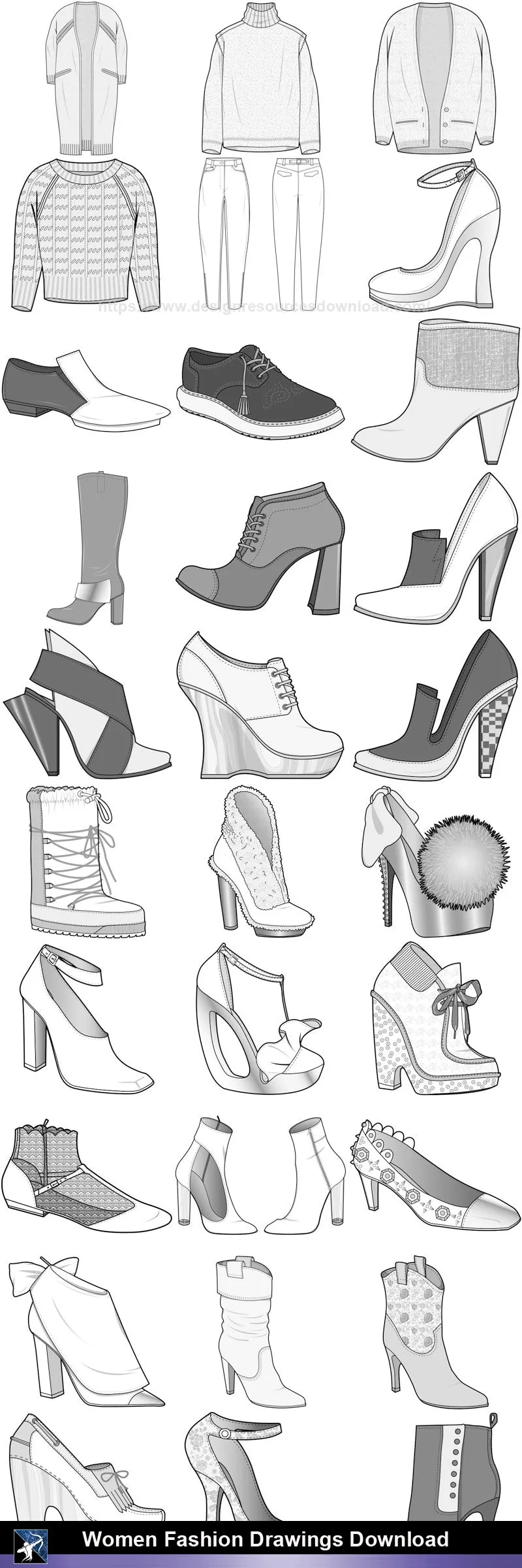 ★Women Fashion Drawings Download  V.3-Women Dresses,Tops,Skirts,Shoes Design Drawings