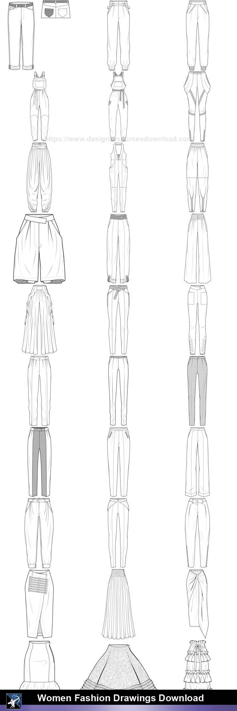 ★Women Fashion Drawings Download  V.3-Women Dresses,Tops,Skirts,Shoes Design Drawings