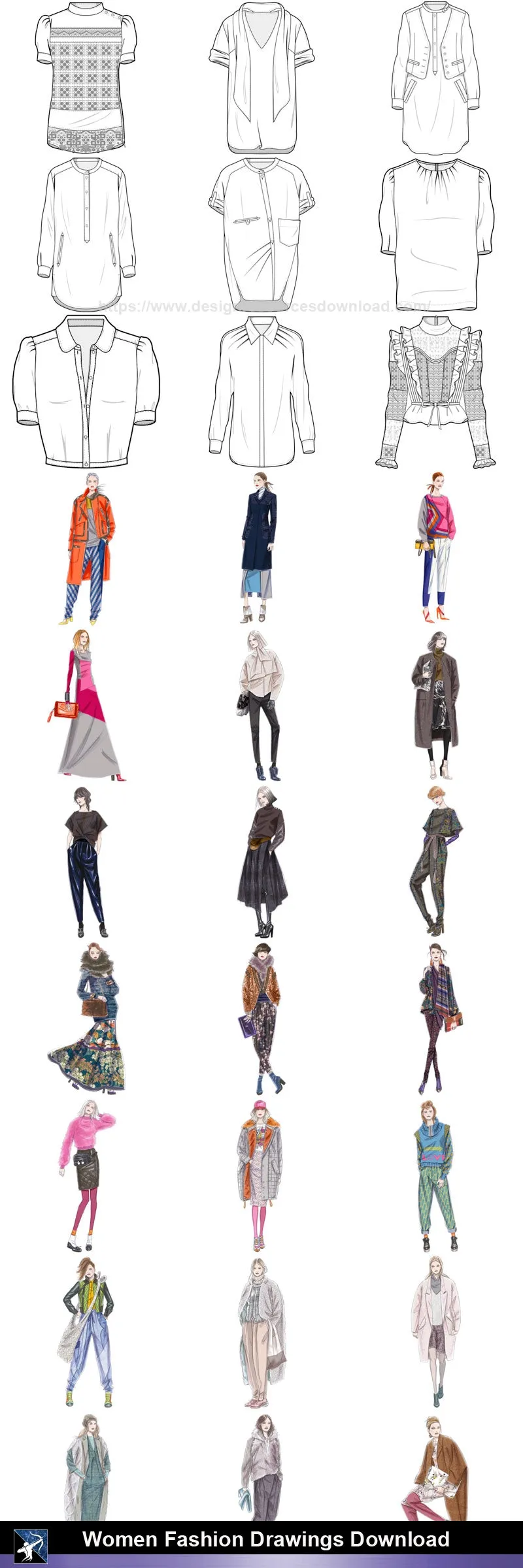 ★Women Fashion Drawings Download  V.3-Women Dresses,Tops,Skirts,Shoes Design Drawings