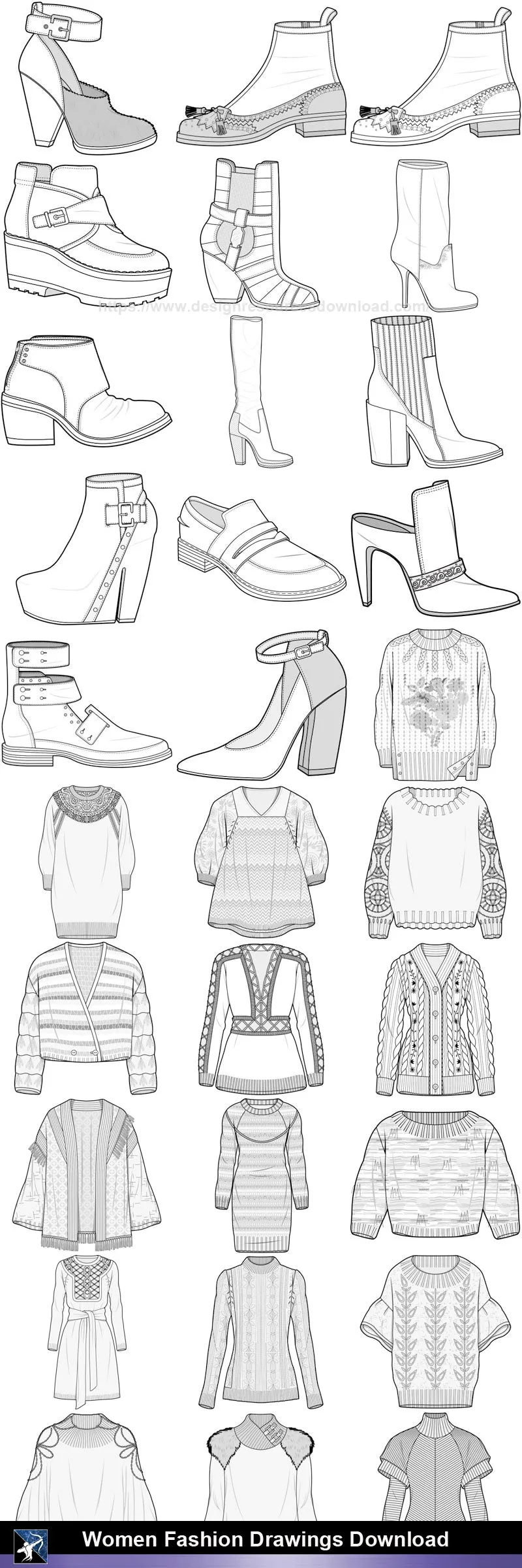 ★Women Fashion Drawings Download  V.3-Women Dresses,Tops,Skirts,Shoes Design Drawings