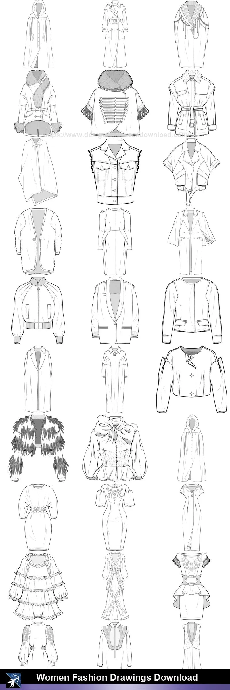 ★Women Fashion Drawings Download  V.3-Women Dresses,Tops,Skirts,Shoes Design Drawings