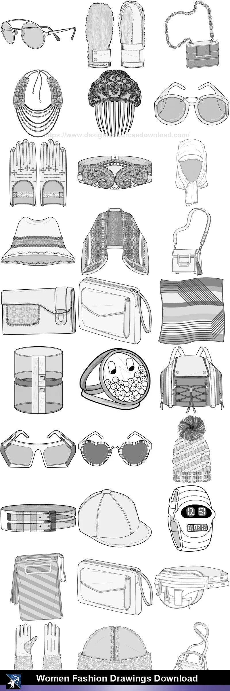 ★Women Fashion Drawings Download  V.3-Women Dresses,Tops,Skirts,Shoes Design Drawings