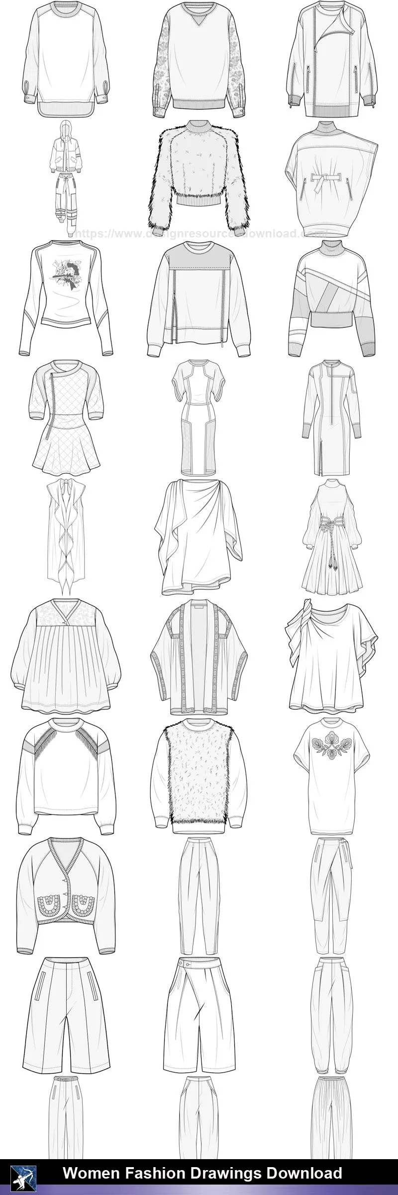 ★Women Fashion Drawings Download  V.3-Women Dresses,Tops,Skirts,Shoes Design Drawings