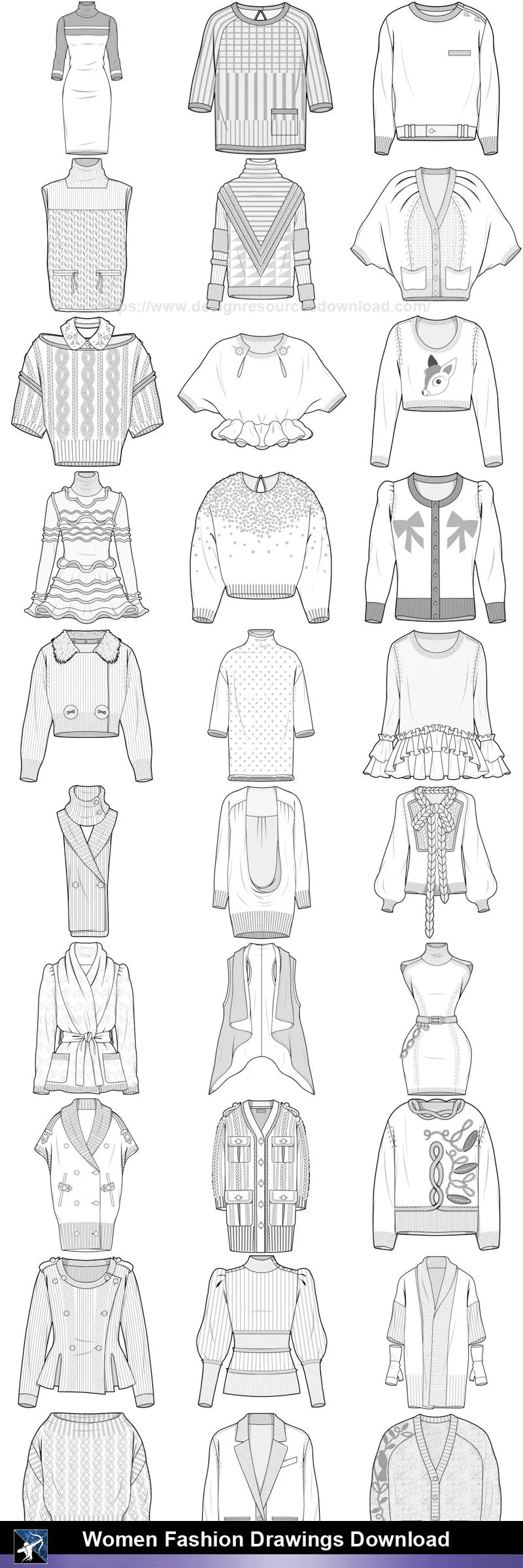 ★Women Fashion Drawings Download  V.3-Women Dresses,Tops,Skirts,Shoes Design Drawings