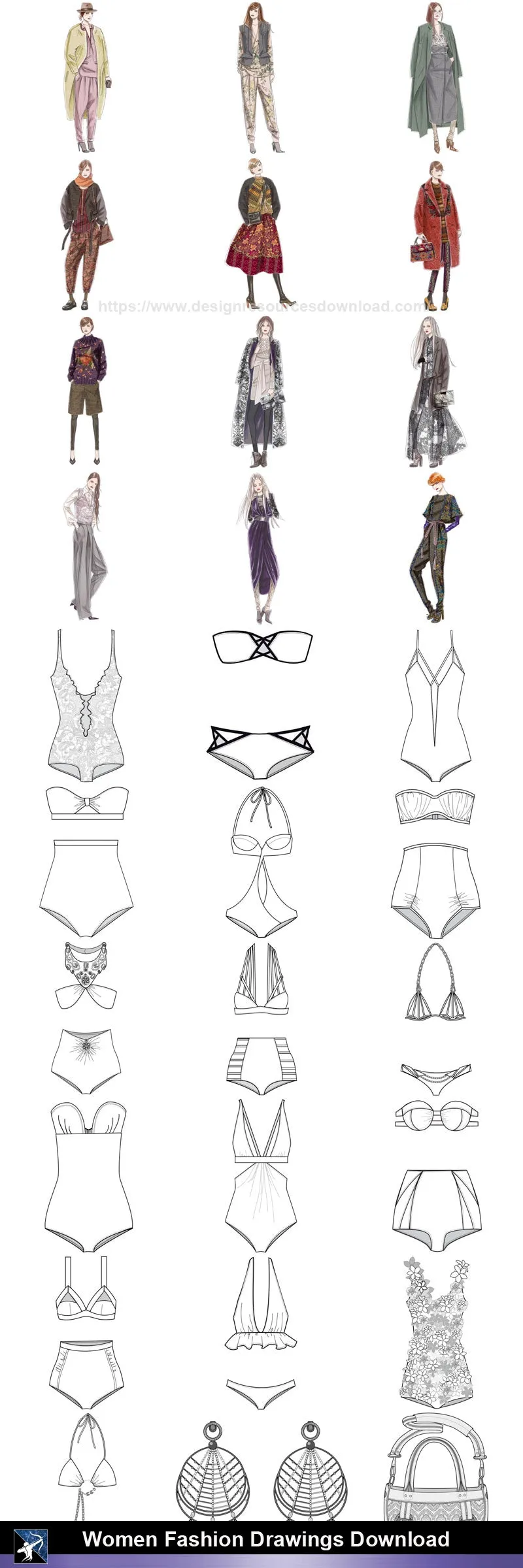 ★Women Fashion Drawings Download  V.3-Women Dresses,Tops,Skirts,Shoes Design Drawings