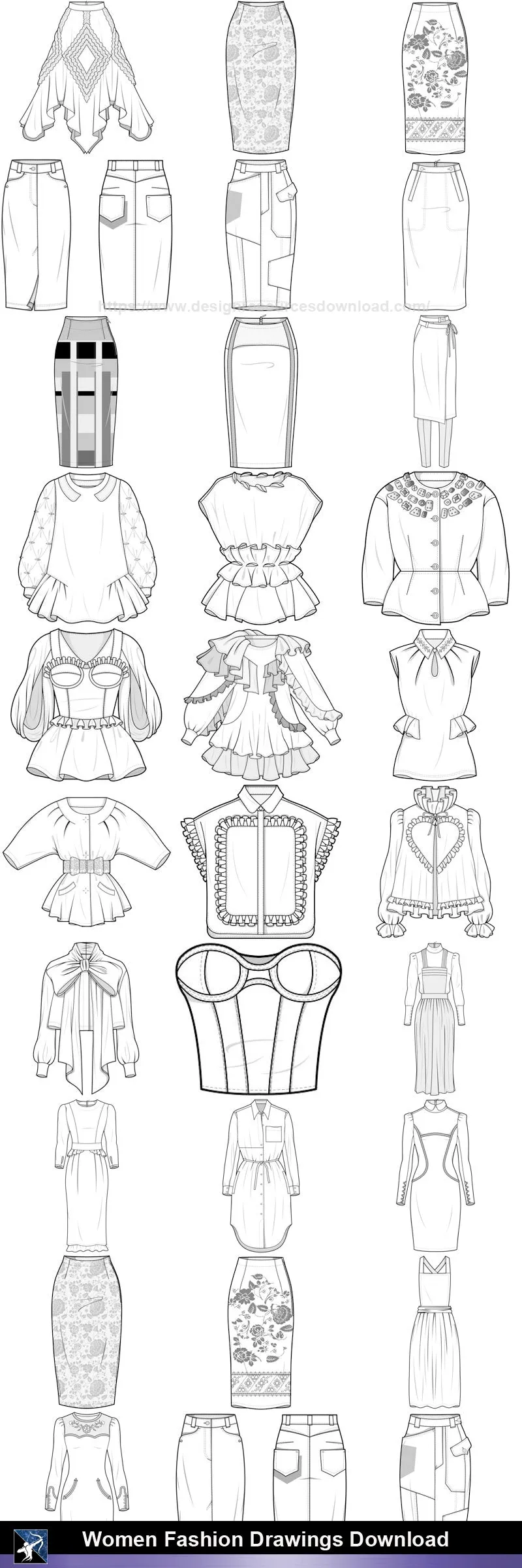 ★Women Fashion Drawings Download  V.3-Women Dresses,Tops,Skirts,Shoes Design Drawings