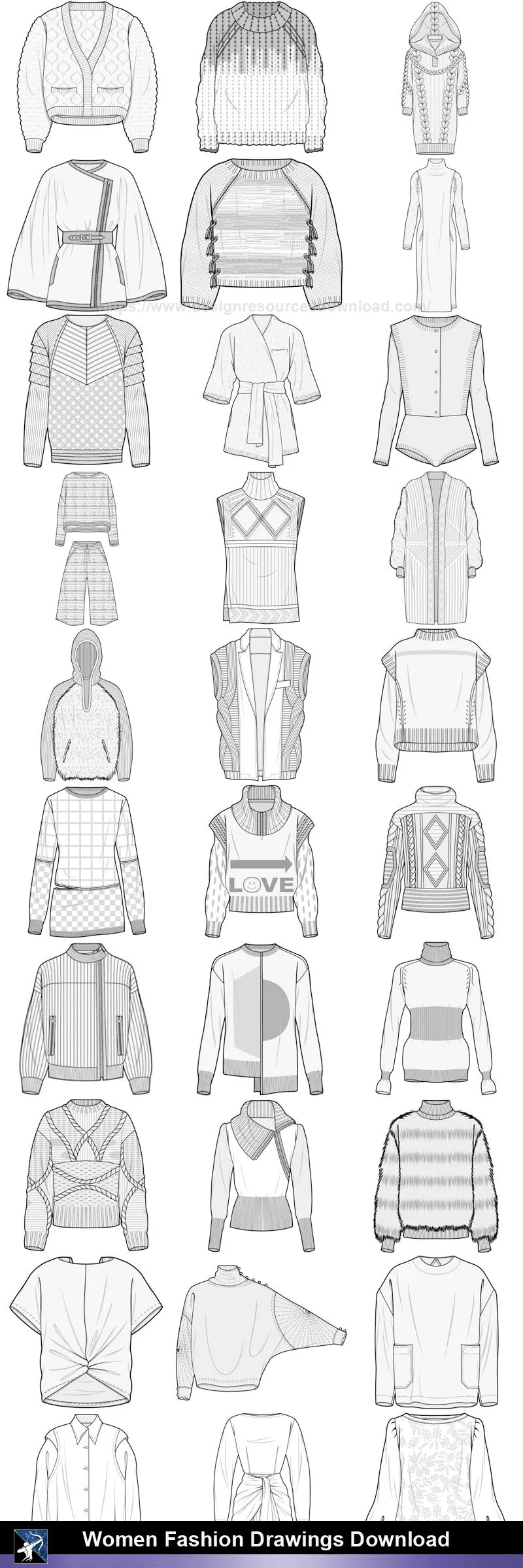 ★Women Fashion Drawings Download  V.3-Women Dresses,Tops,Skirts,Shoes Design Drawings