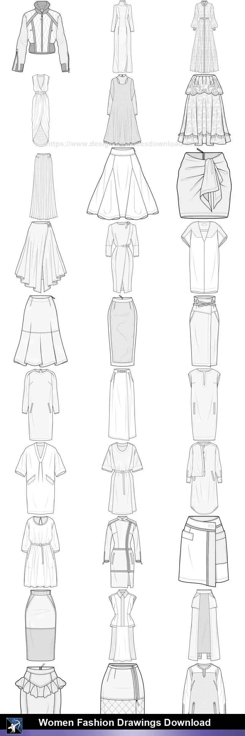 ★Women Fashion Drawings Download  V.3-Women Dresses,Tops,Skirts,Shoes Design Drawings