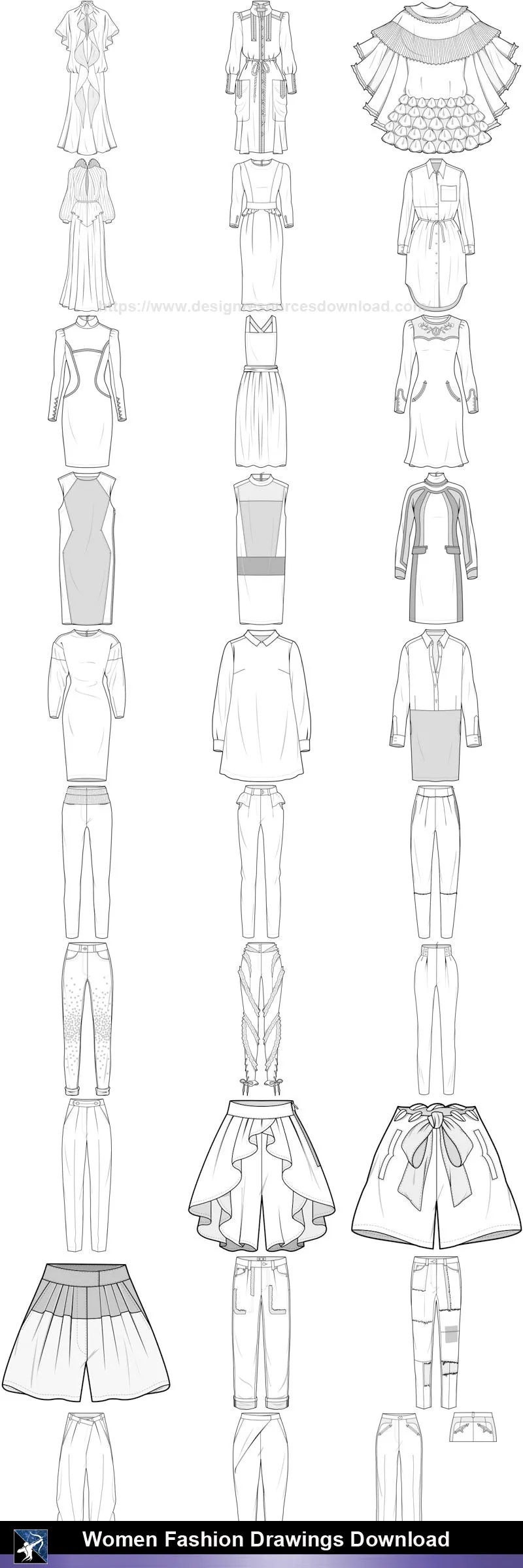 ★Women Fashion Drawings Download  V.3-Women Dresses,Tops,Skirts,Shoes Design Drawings