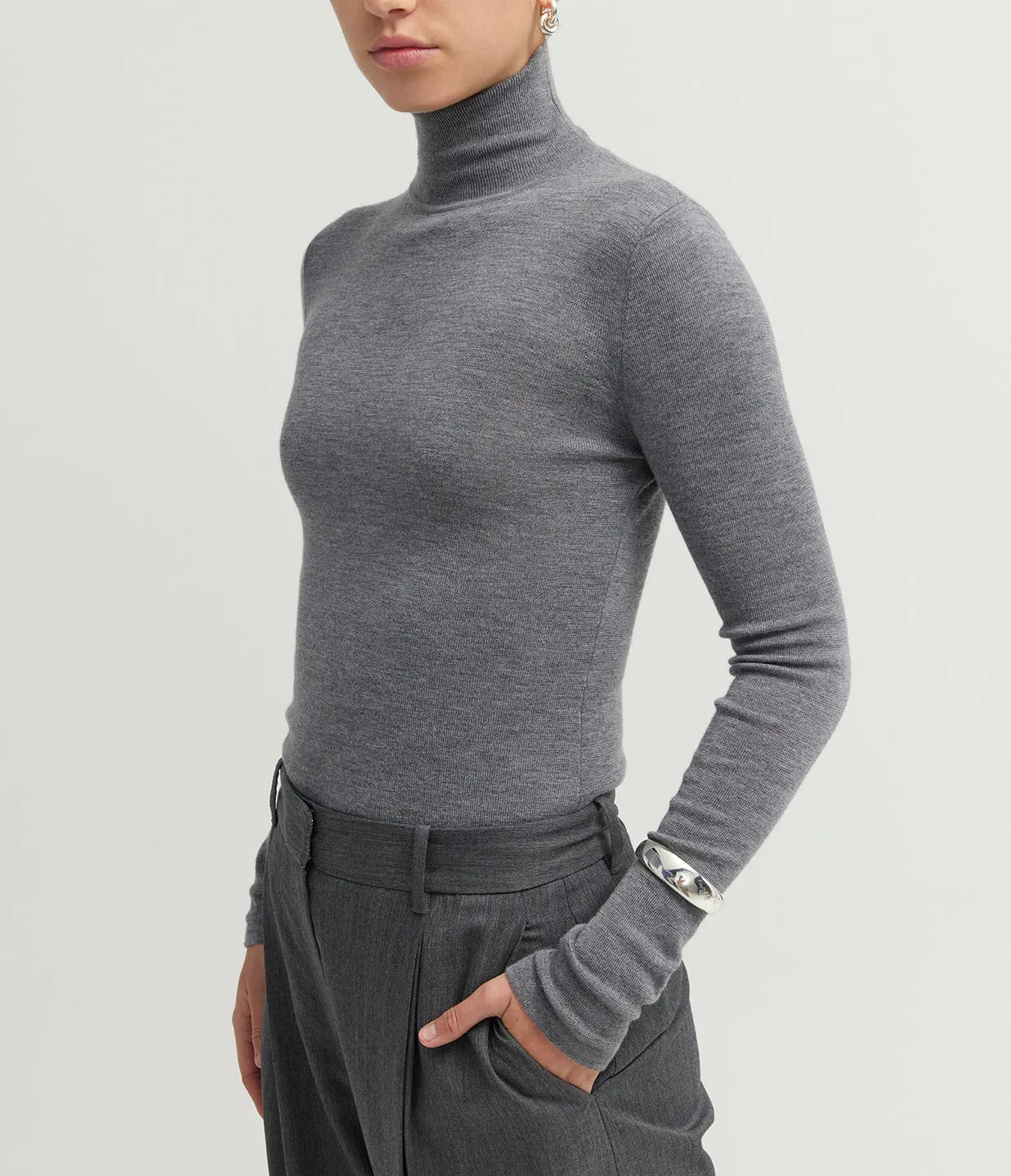 Wynter Mock Neck Top in Grey Melange