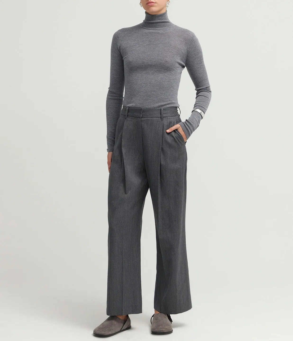 Wynter Mock Neck Top in Grey Melange